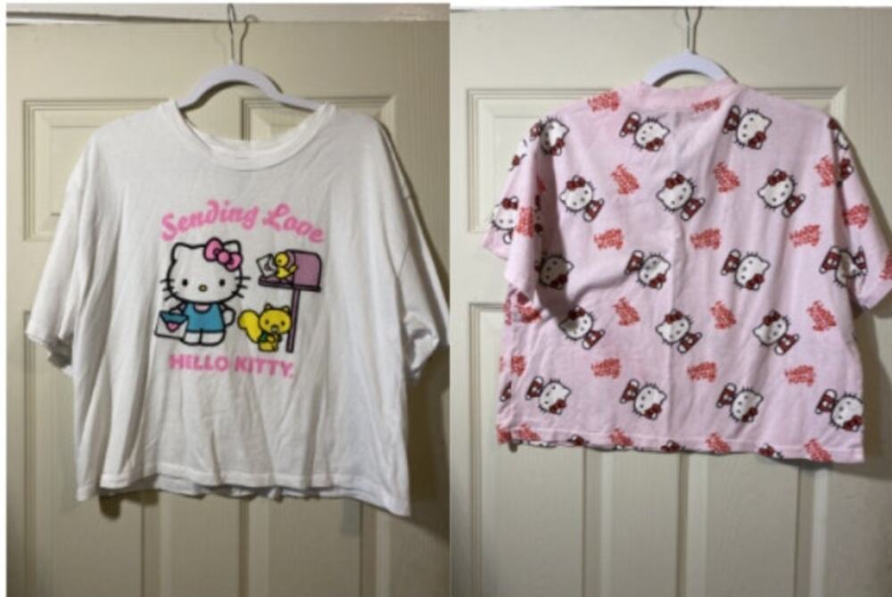 2 Hello Kitty Crop Tops, Pink and White Women's Size Large